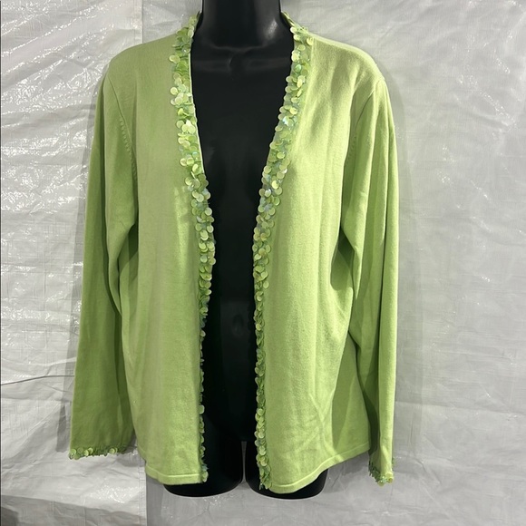 Linea by Louis Dell'Olio Sweaters - A066 Linea by Louis Dell'Olio Green Cardigan with Decorative Trim